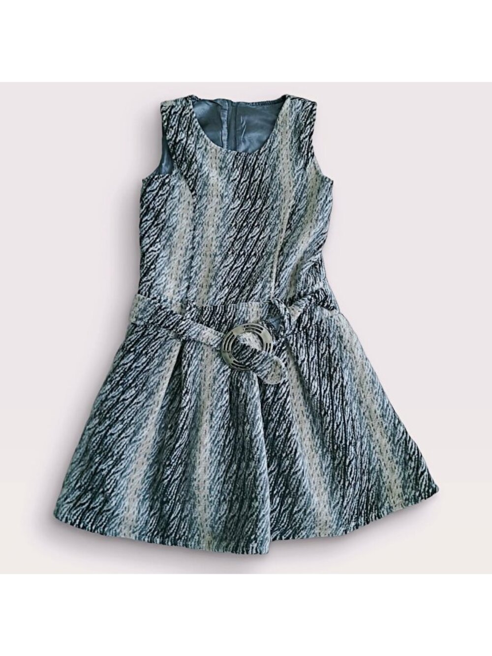 Beige Brown Mohair Wool Knit Belted Tank Mini Dress Vintage (M)